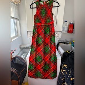 1950s Red and Green Plaid Maxi Dress